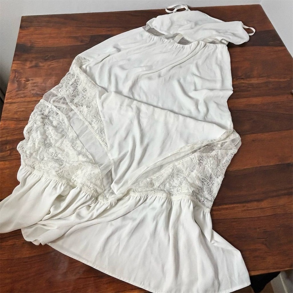 Topshop White Lace Tiered Maxi Dress Square Neck Mesh Waist US 6 10Z18BWHT
